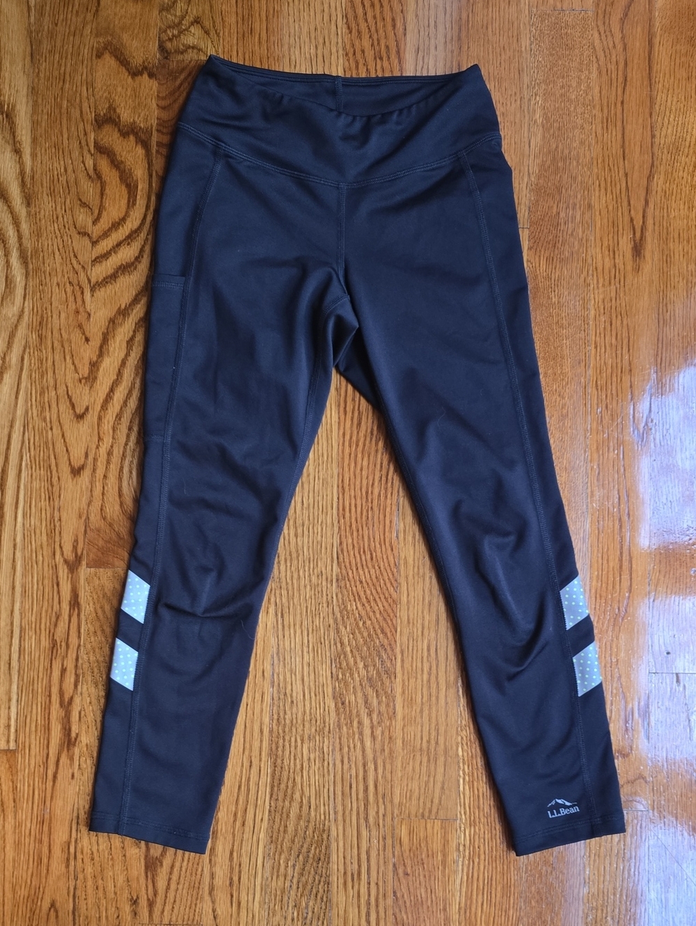 L.L. Bean Girls' Black Leggings with Light Blue Reflective Dots